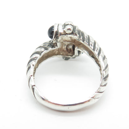 925 Sterling Silver Vintage Real Red Garnet Bypass Twisted Rope Ring Size 7.75