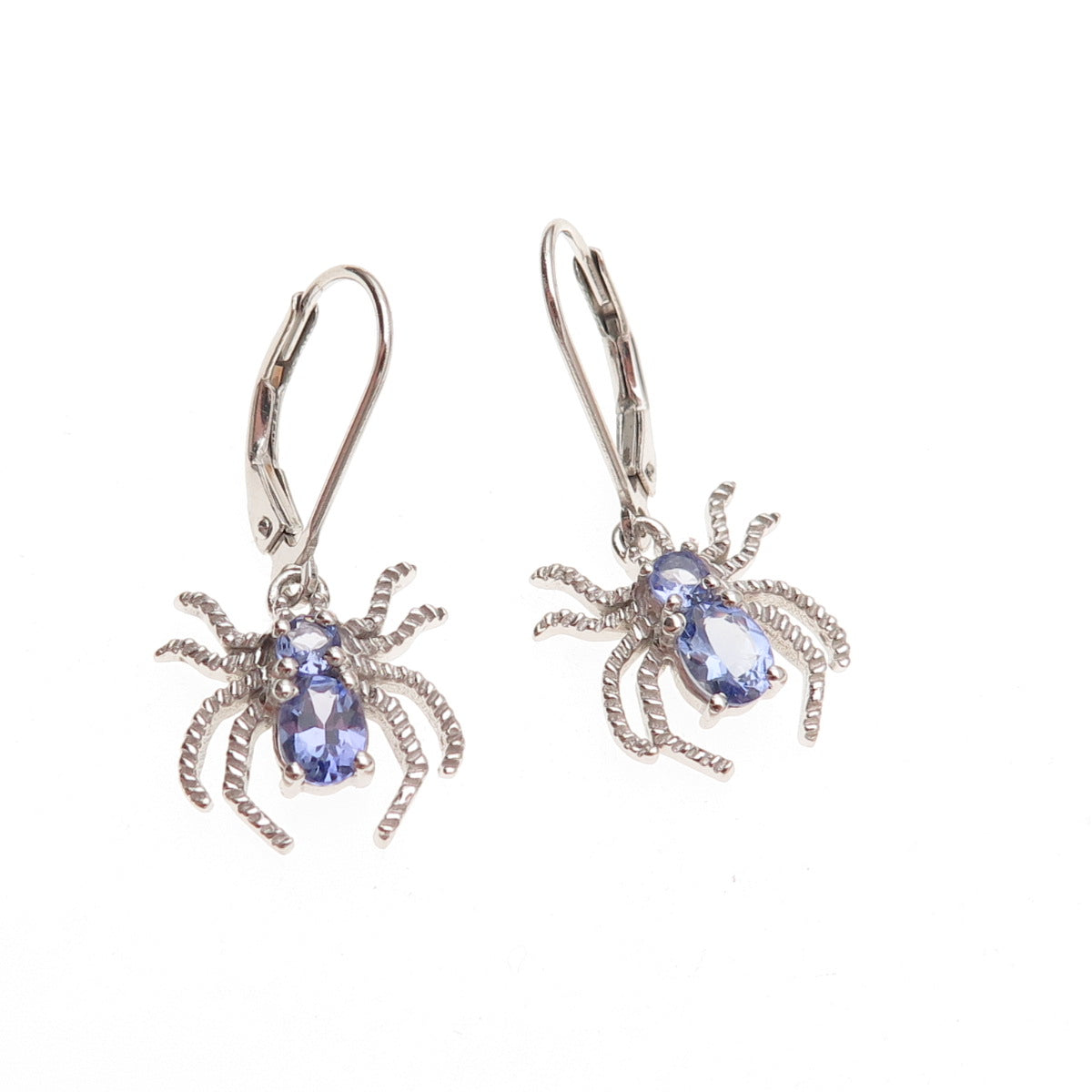 Chuck Clemency 925 Sterling Silver Real Tanzanite Spider Dangle Earrings