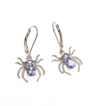 Chuck Clemency 925 Sterling Silver Real Tanzanite Spider Dangle Earrings