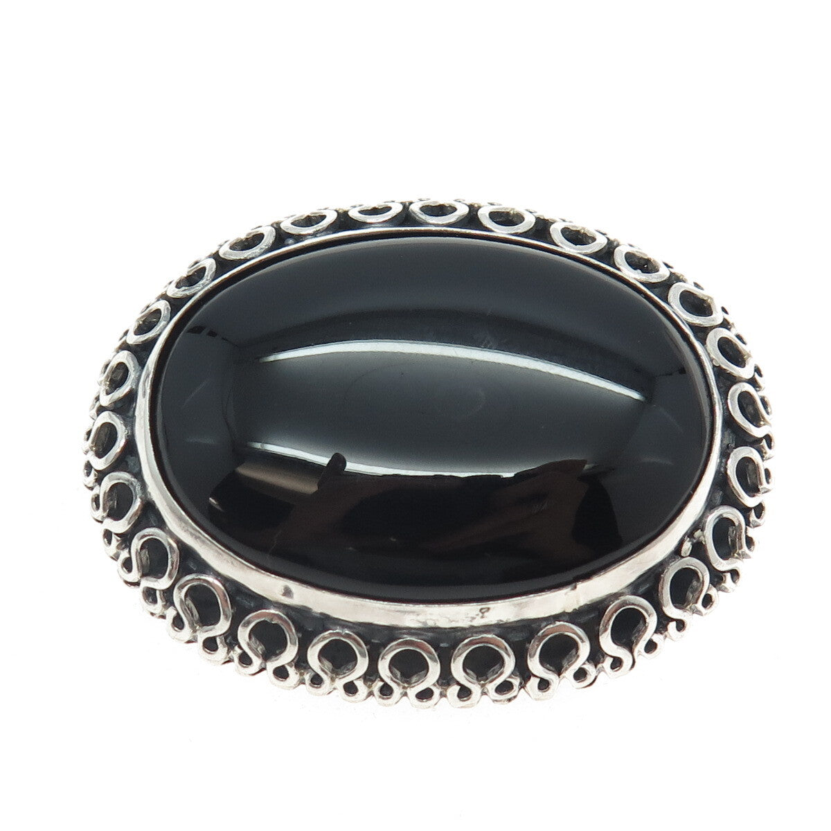925 Sterling Silver Vintage Mexico Real Black Onyx Gemstone Pin Brooch