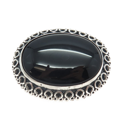925 Sterling Silver Vintage Mexico Real Black Onyx Gemstone Pin Brooch