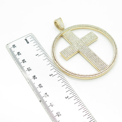 925 Sterling Silver Gold Plated Round-Cut White C Z Cross Pendant