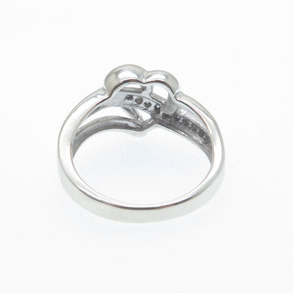 925 Sterling Silver Real Round-Cut Diamond Heart Ring Size 7