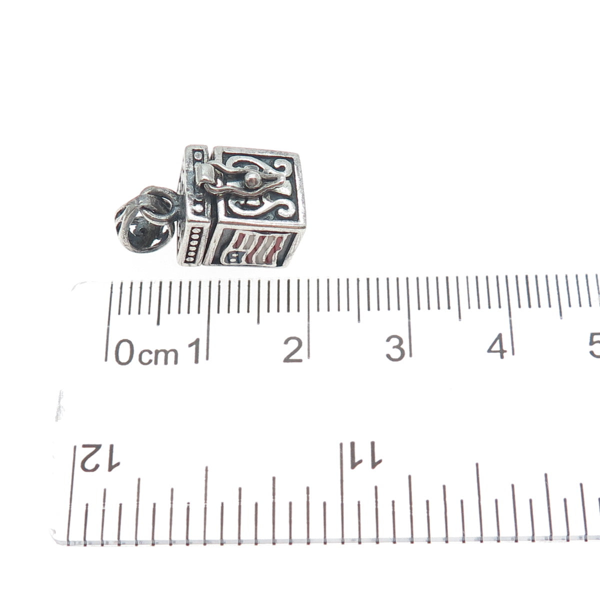 925 Sterling Silver Vintage Enamel US Flag Box Oxidized Minimalist Charm Pendant