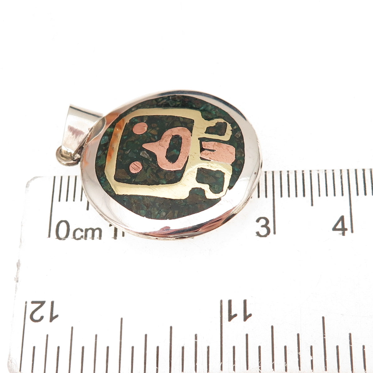 925 Sterling 3-Tone Vintage Real Turquoise Inlay Aztec Animal Charm Pendant