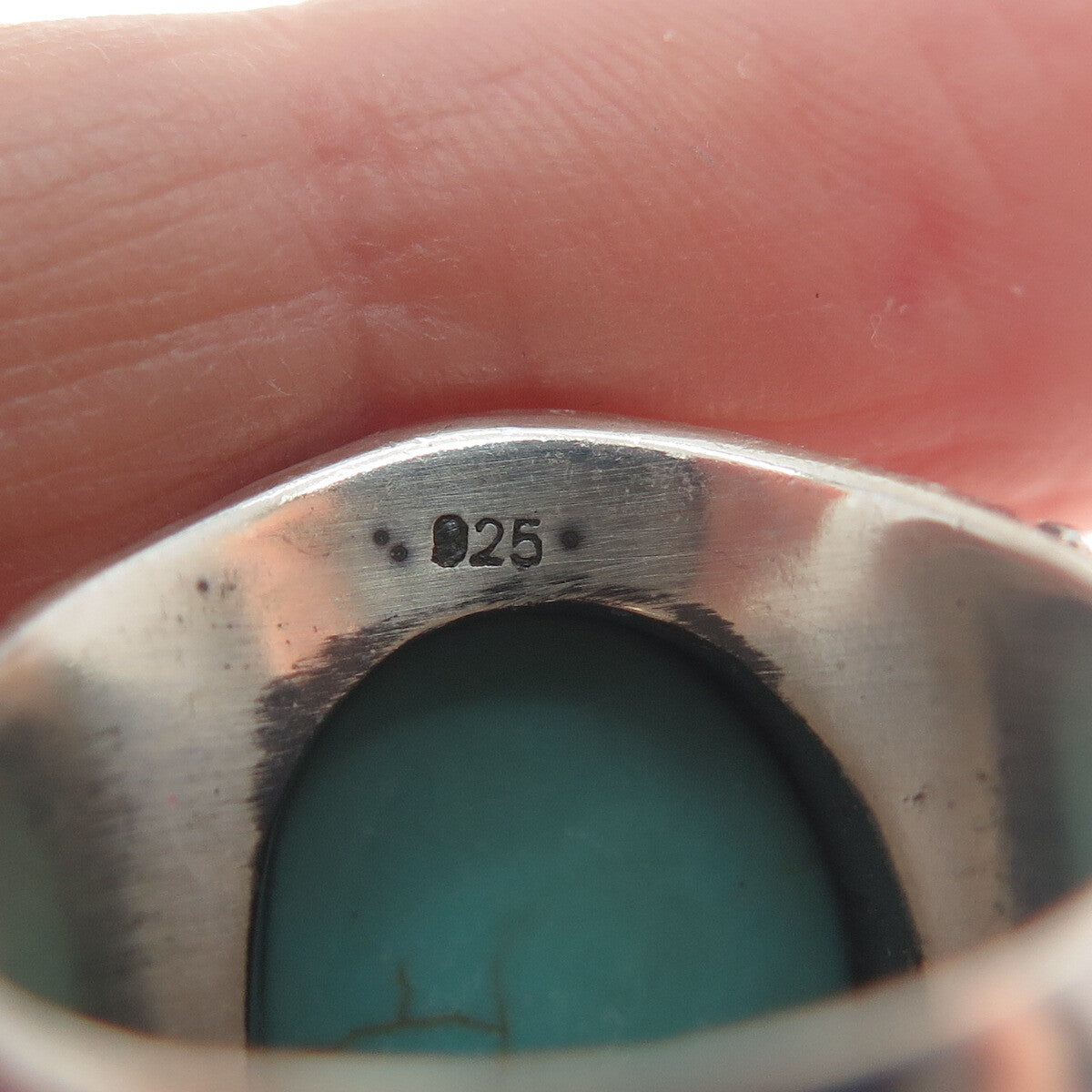 925 Sterling Silver Vintage Real Lone Mountain Turquoise Beaded Ring Size 9.5