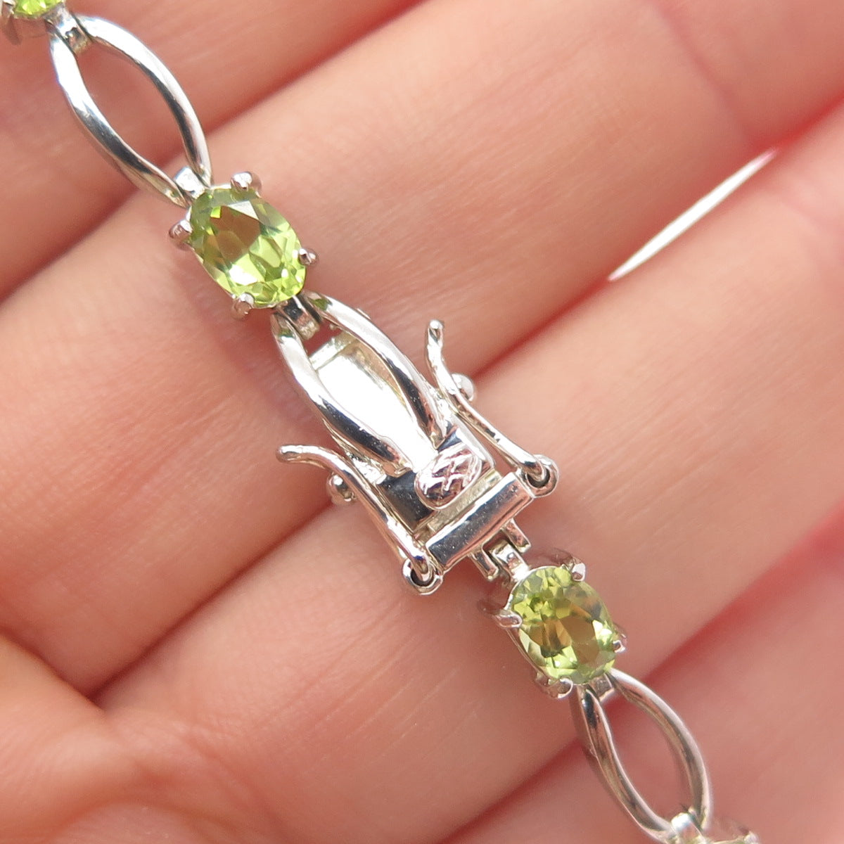 DBJ DEE BERKLE 925 Sterling Silver Vintage Real Round-Cut Peridot Bracelet 7.25"