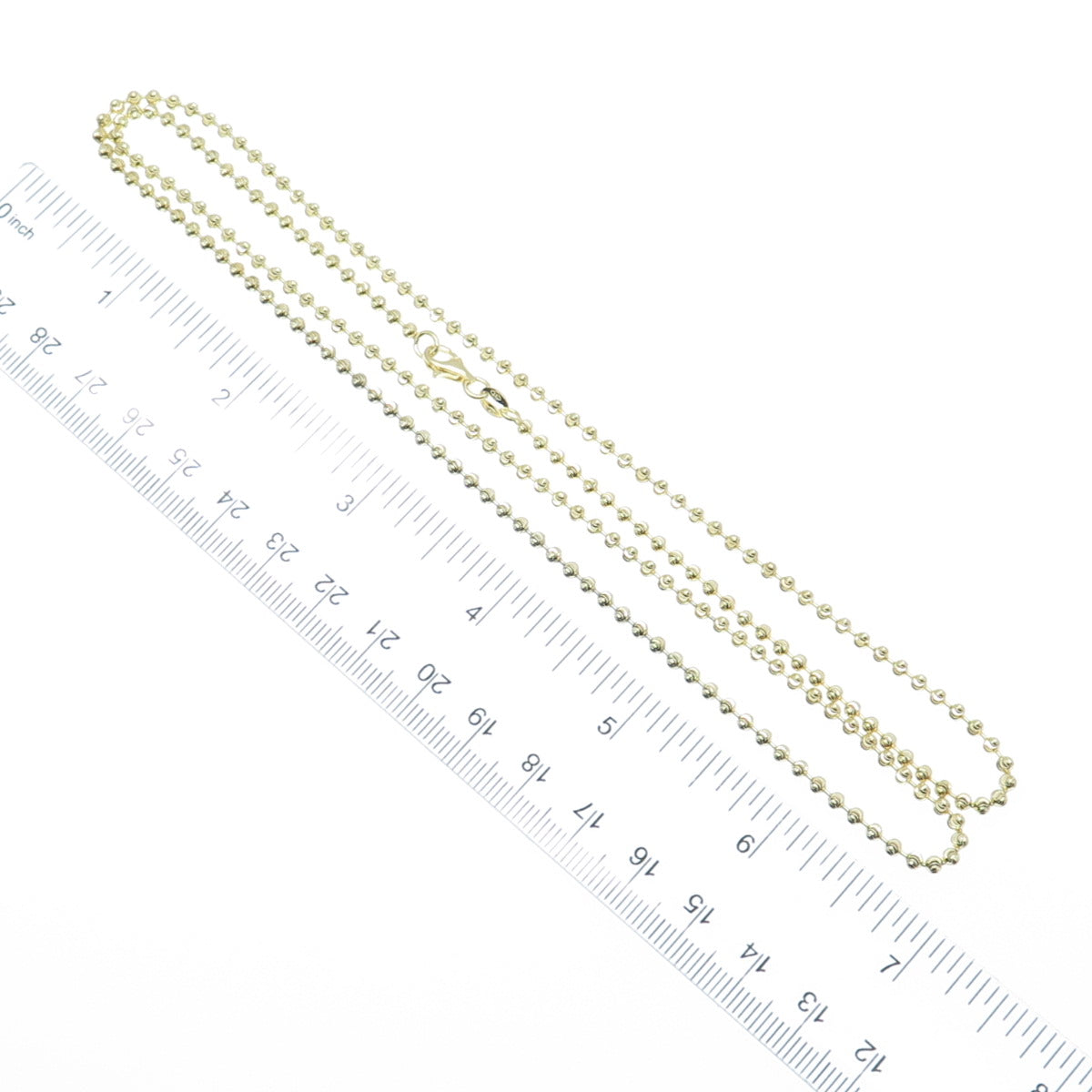 925 Sterling Gold Plated BSI Italy Diamond-Cut Ball Beaded Chain Necklace 28"