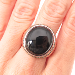 Arzy 925 Sterling Silver Rose Gold Plated Real Black Onyx & C Z Ring Size 7
