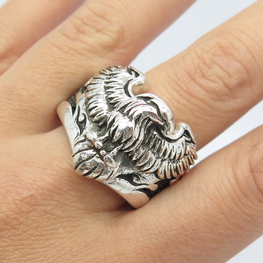 Silver Rings Men 925 Sterling Silver Eagle Biker Ring Size 13.25