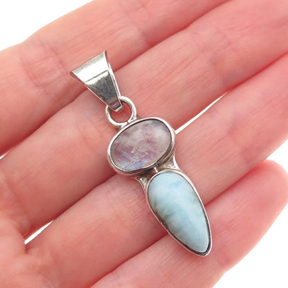 Serafin Moctezuma 950 Silver Vintage Real Moonstone & Larimar Modernist Pendant