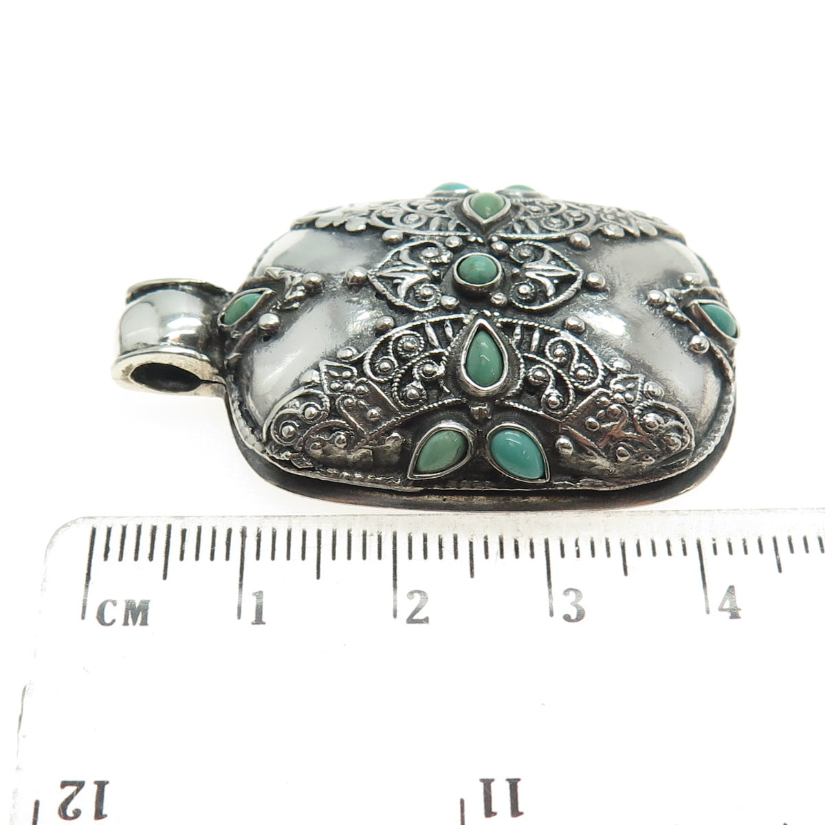 935 Silver Vintage Real Turquoise Gemstone Boho / Ethnic Pendant