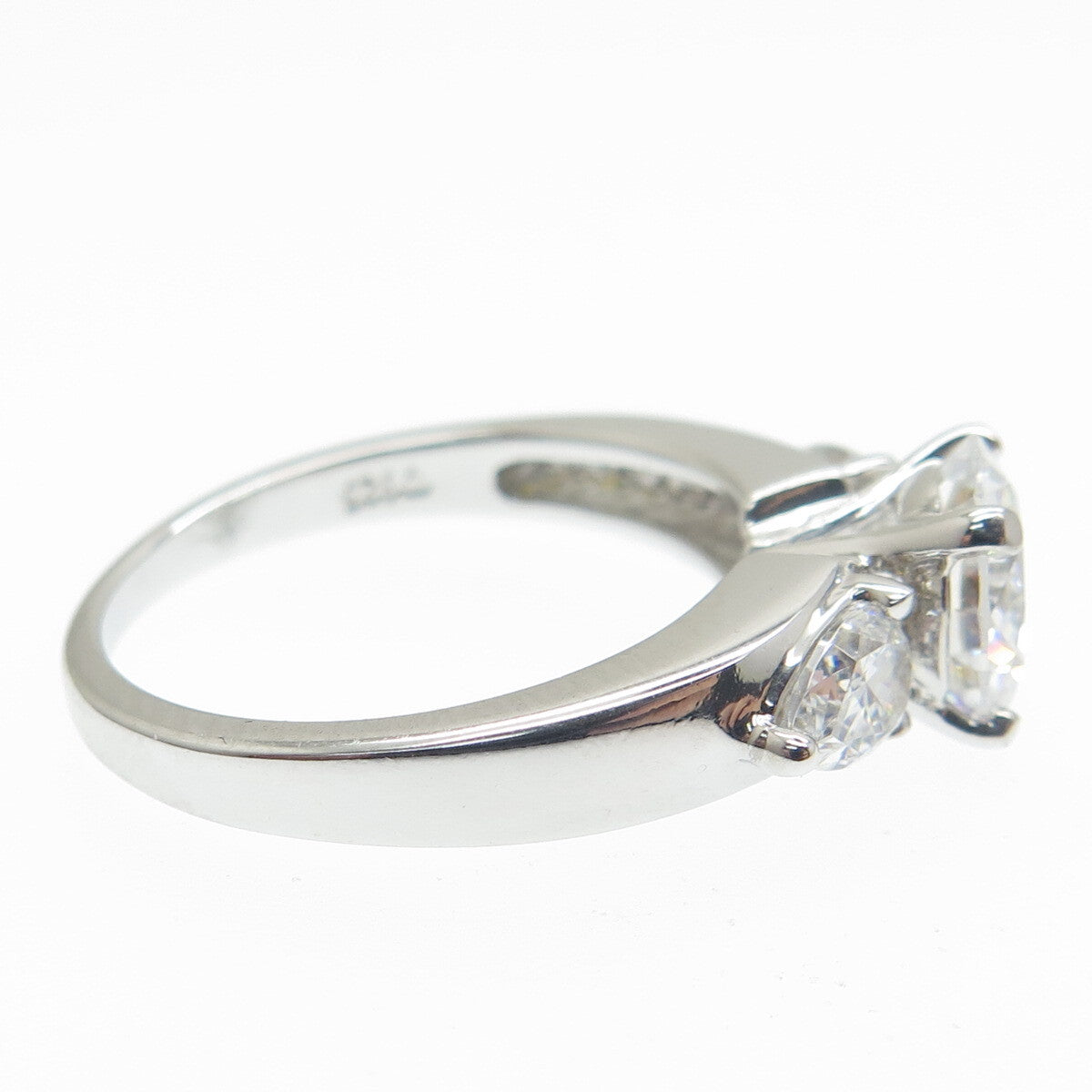 925 Sterling Silver Round & Pear-Cut C Z Engagement Ring Size 7