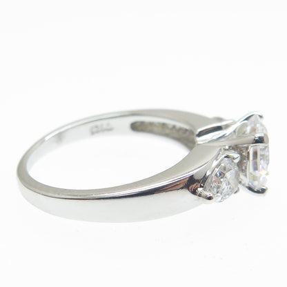 925 Sterling Silver Round & Pear-Cut C Z Engagement Ring Size 7