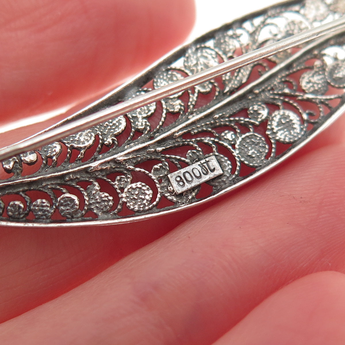 Hans Rudi Hofer 800 Silver Vintage Germany Floral Filigree Oxidized Pin Brooch