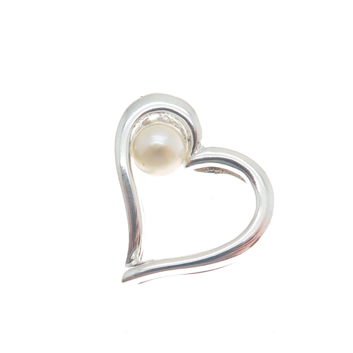 925 Sterling Silver Real Pearl Heart Minimalist Slide Pendant