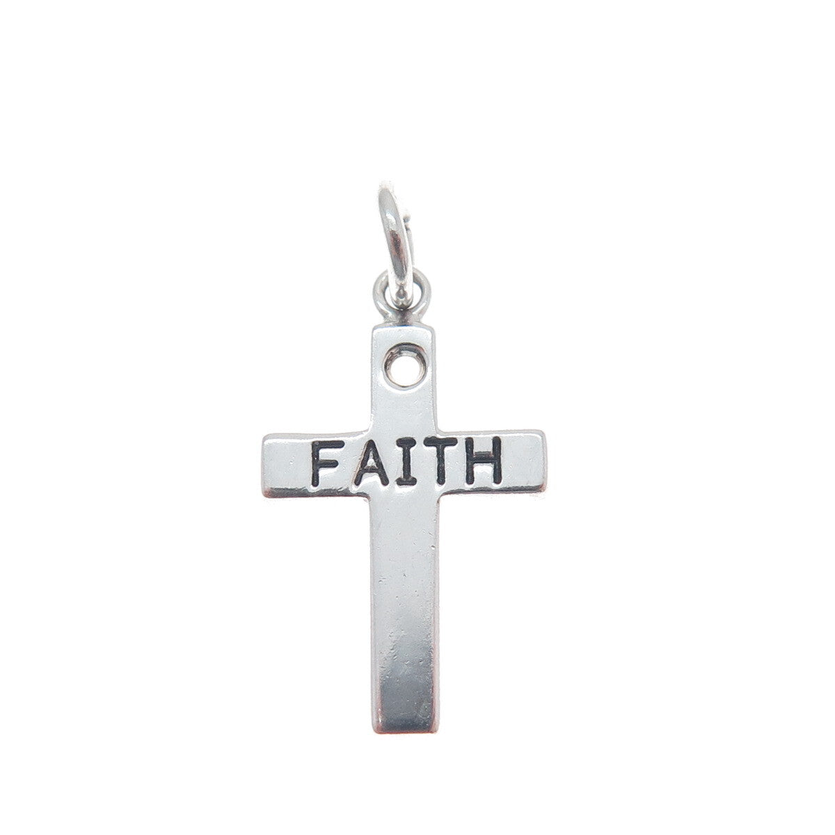 925 Sterling Silver Vintage "Faith" Cross Minimalist Charm Pendant