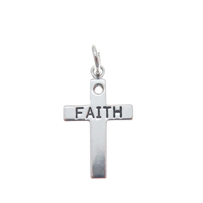 925 Sterling Silver Vintage "Faith" Cross Minimalist Charm Pendant