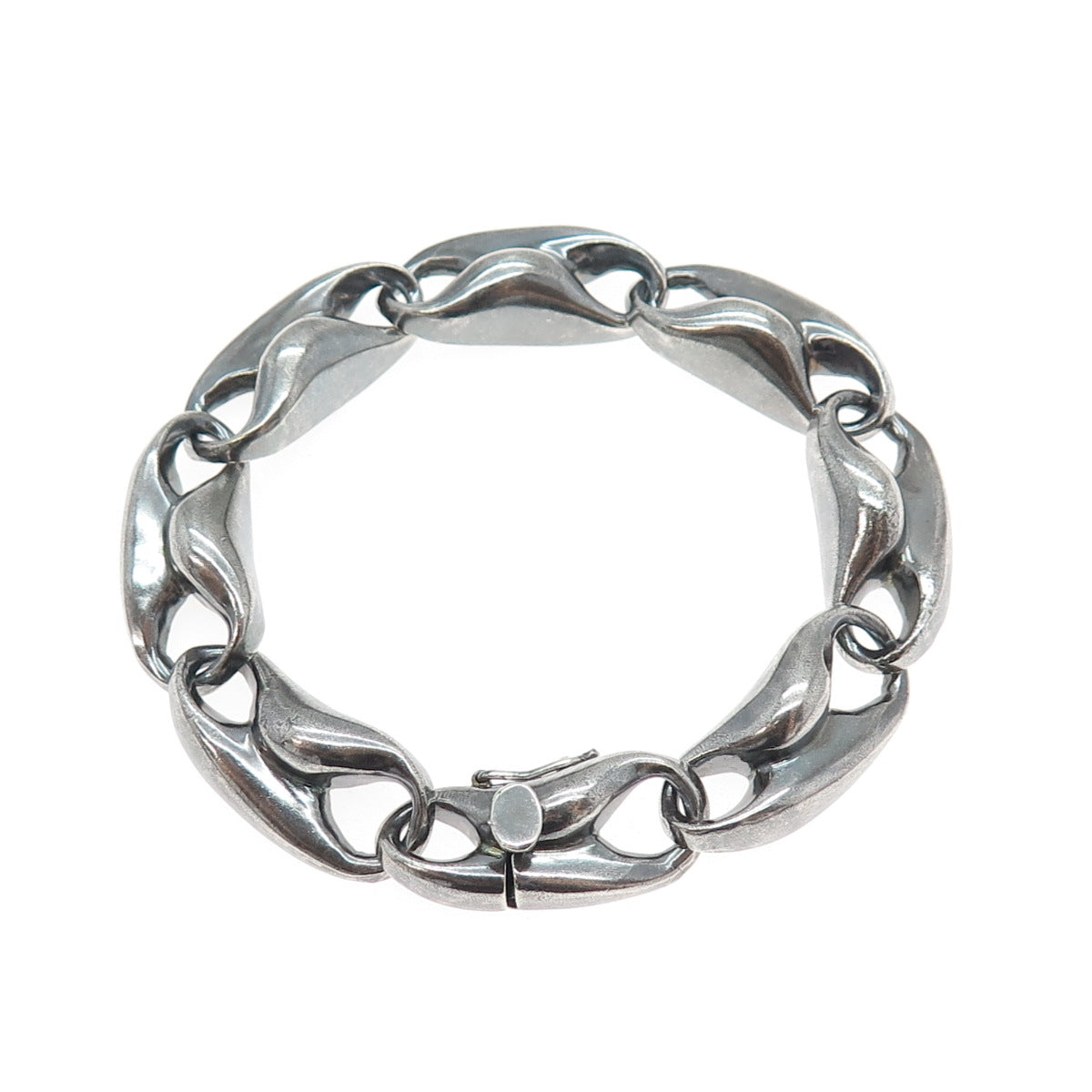 925 Sterling Silver Vintage Modernist Anchor Link Oxidized Bracelet 6.75"