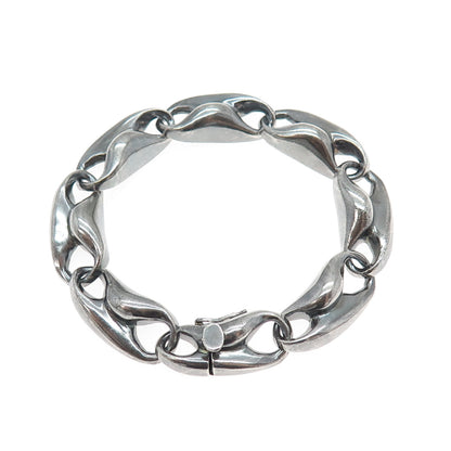 925 Sterling Silver Vintage Modernist Anchor Link Oxidized Bracelet 6.75"