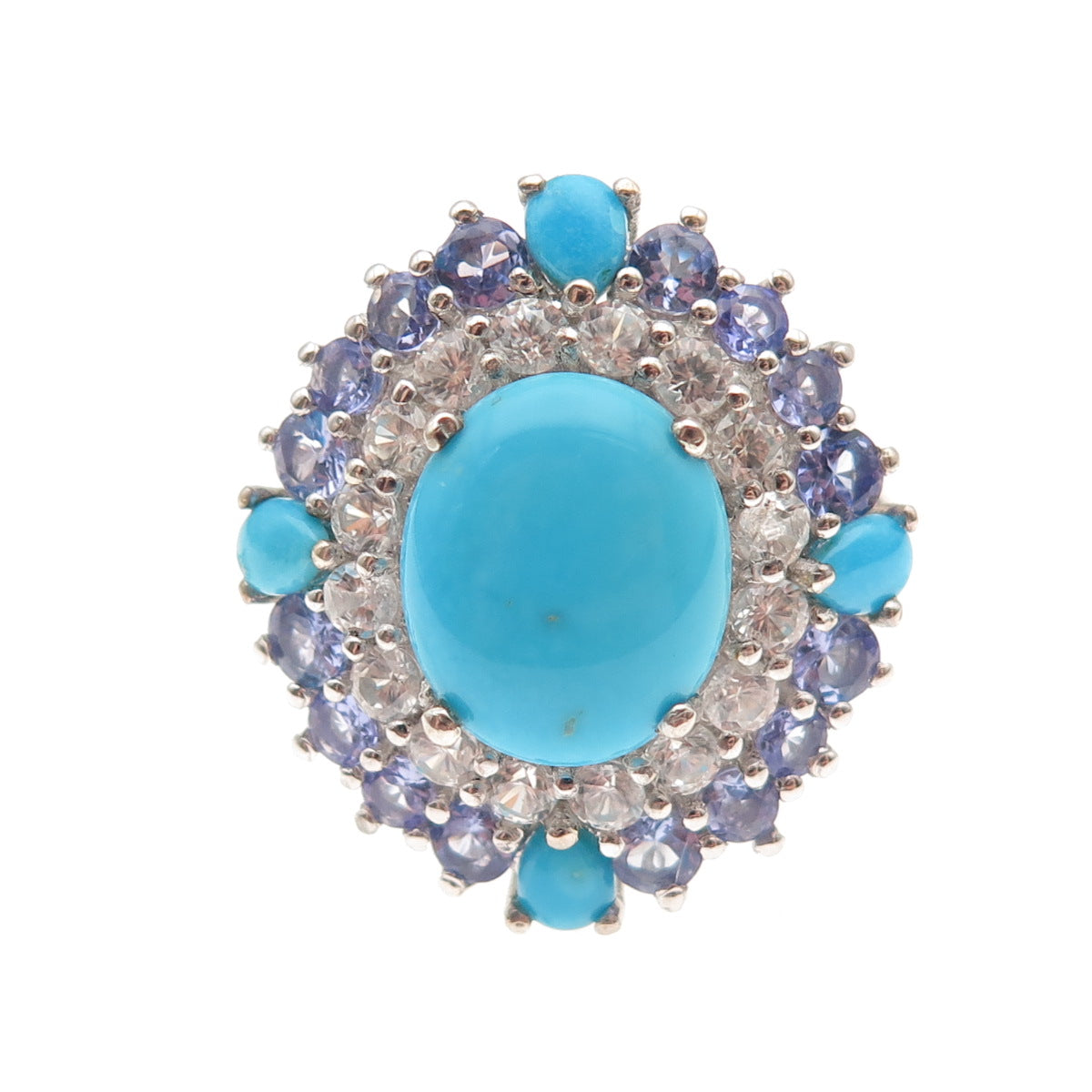 Chuck Clemency 925 Sterling Silver Real Turquoise Tanzanite Topaz Ring Size 8.25