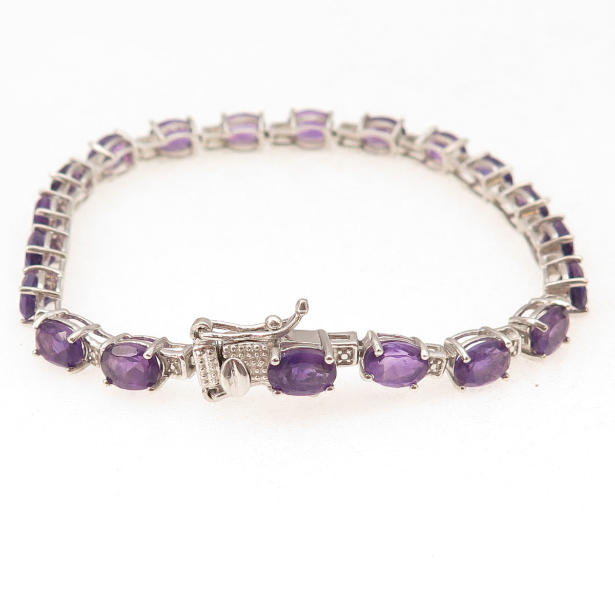 Chuck Clemency 925 Sterling Silver Real Oval-Cut Amethyst Bracelet 7.75"