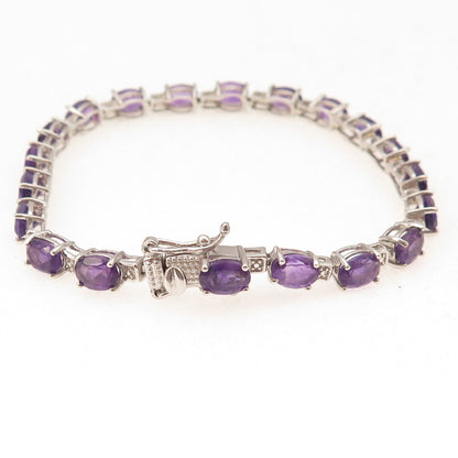 Chuck Clemency 925 Sterling Silver Real Oval-Cut Amethyst Bracelet 7.75"