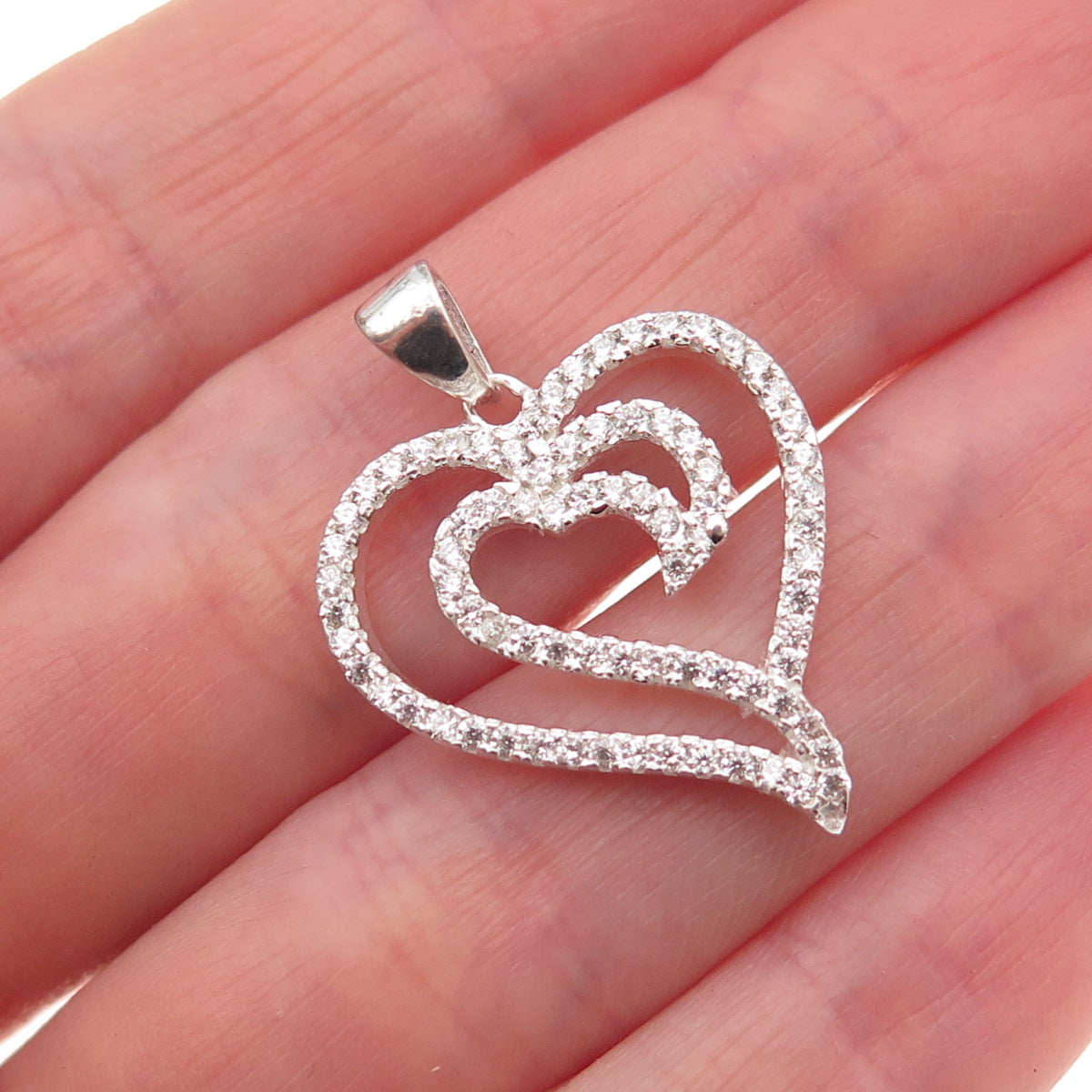 925 Sterling Silver Round-Cut C Z Heart Charm Pendant
