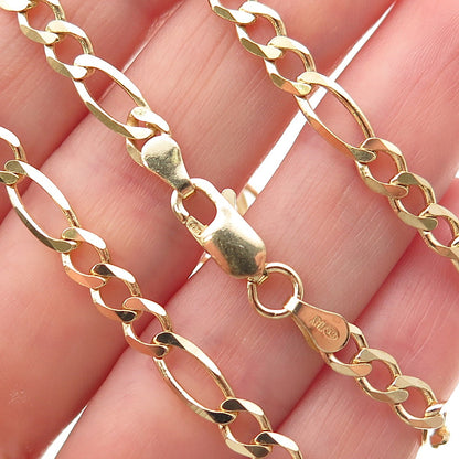 Han 925 Sterling Silver Gold Plated Italy Figaro Chain Necklace 18"