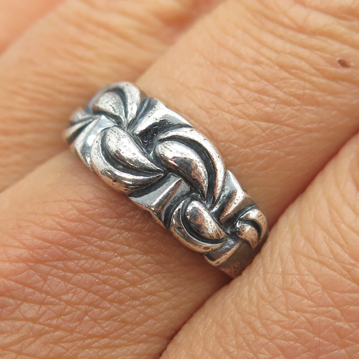 925 Sterling Silver Vintage Modernist Puffy Ring Size 9.25