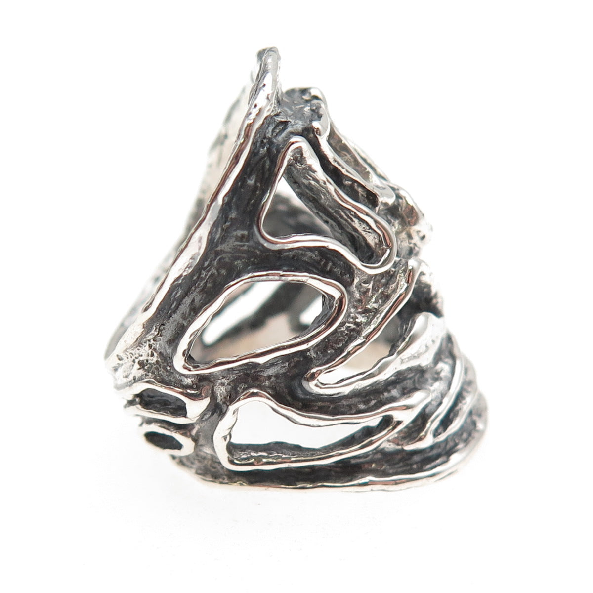 925 Sterling Silver Vintage Modernist Oxidized Ring Size 5.25