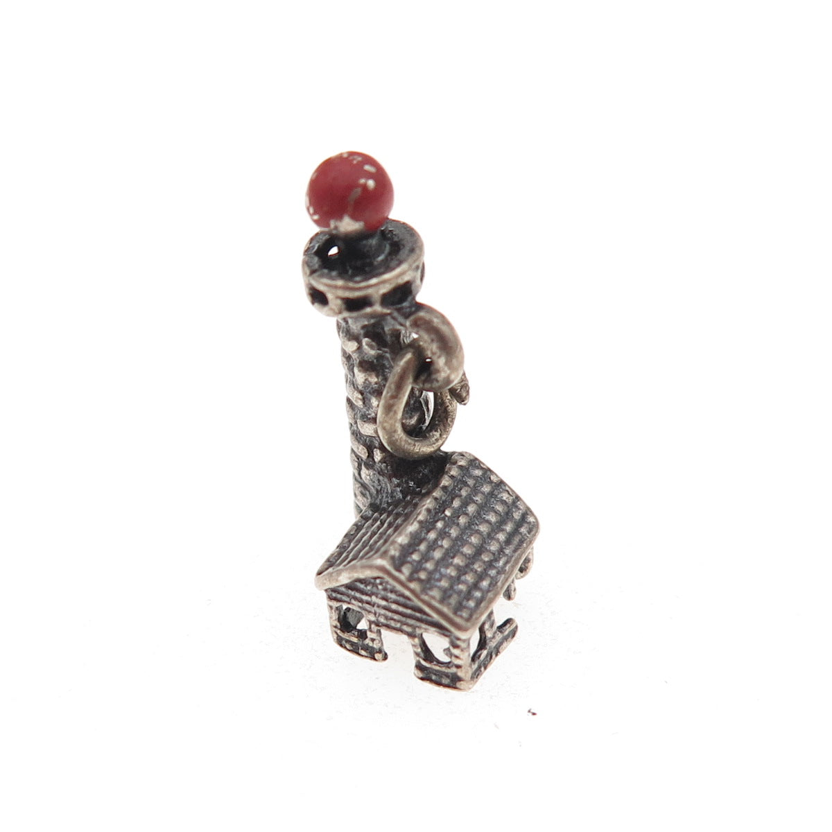 925 Sterling Silver Vintage Enamel Lighthouse Oxidized 3D Charm Pendant