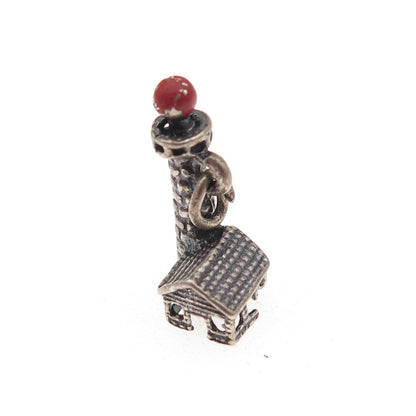 925 Sterling Silver Vintage Enamel Lighthouse Oxidized 3D Charm Pendant