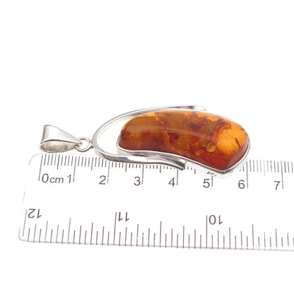 925 Sterling Silver Vintage Real Amber Modernist Charm Pendant