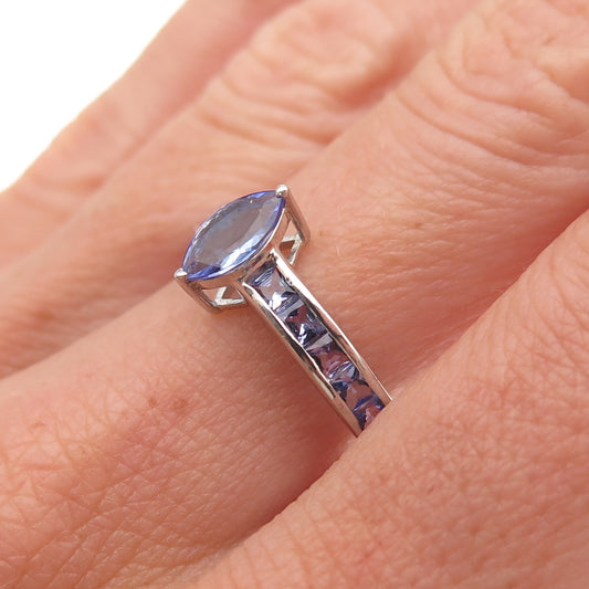 Chuck Clemency 925 Sterling Real Marquise & Princess-Cut Tanzanite Ring Size 8
