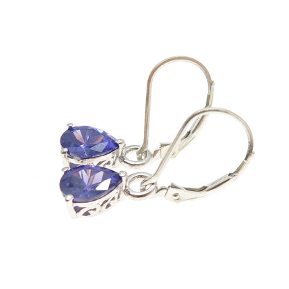 CHUCK CLEMENCY & KARIS 925 Sterling Blue Pear-Cut Shaped C Z Dangle Earrings