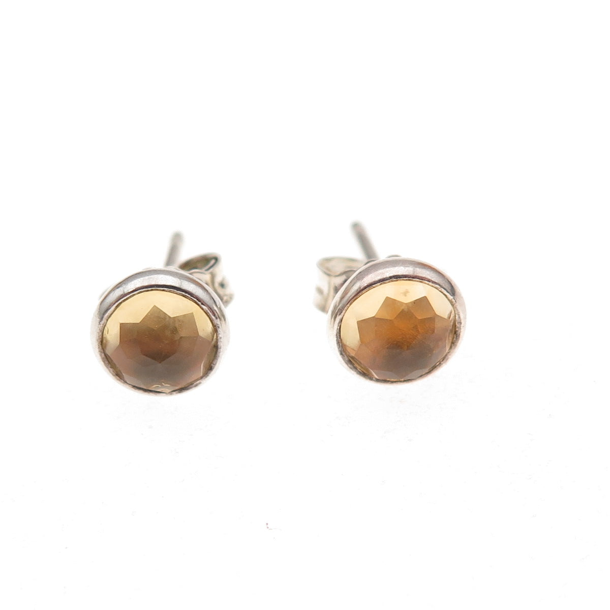 Pandora 925 Sterling Silver Real Citrine November Birthstone Stud Earrings