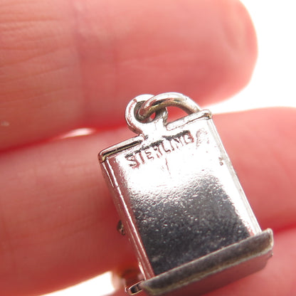 925 Sterling Antique Enamel Real Pearl Slot Machine Casino Lucky 3D Mini Pendant