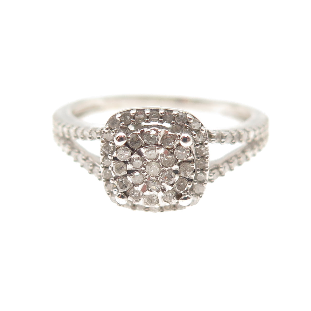 925 Sterling Silver Real Round-Cut Diamond Engagement Ring Size 7