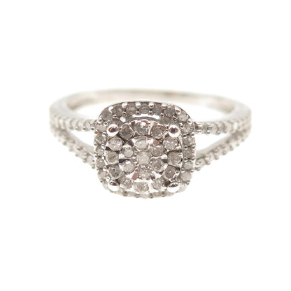 925 Sterling Silver Real Round-Cut Diamond Engagement Ring Size 7