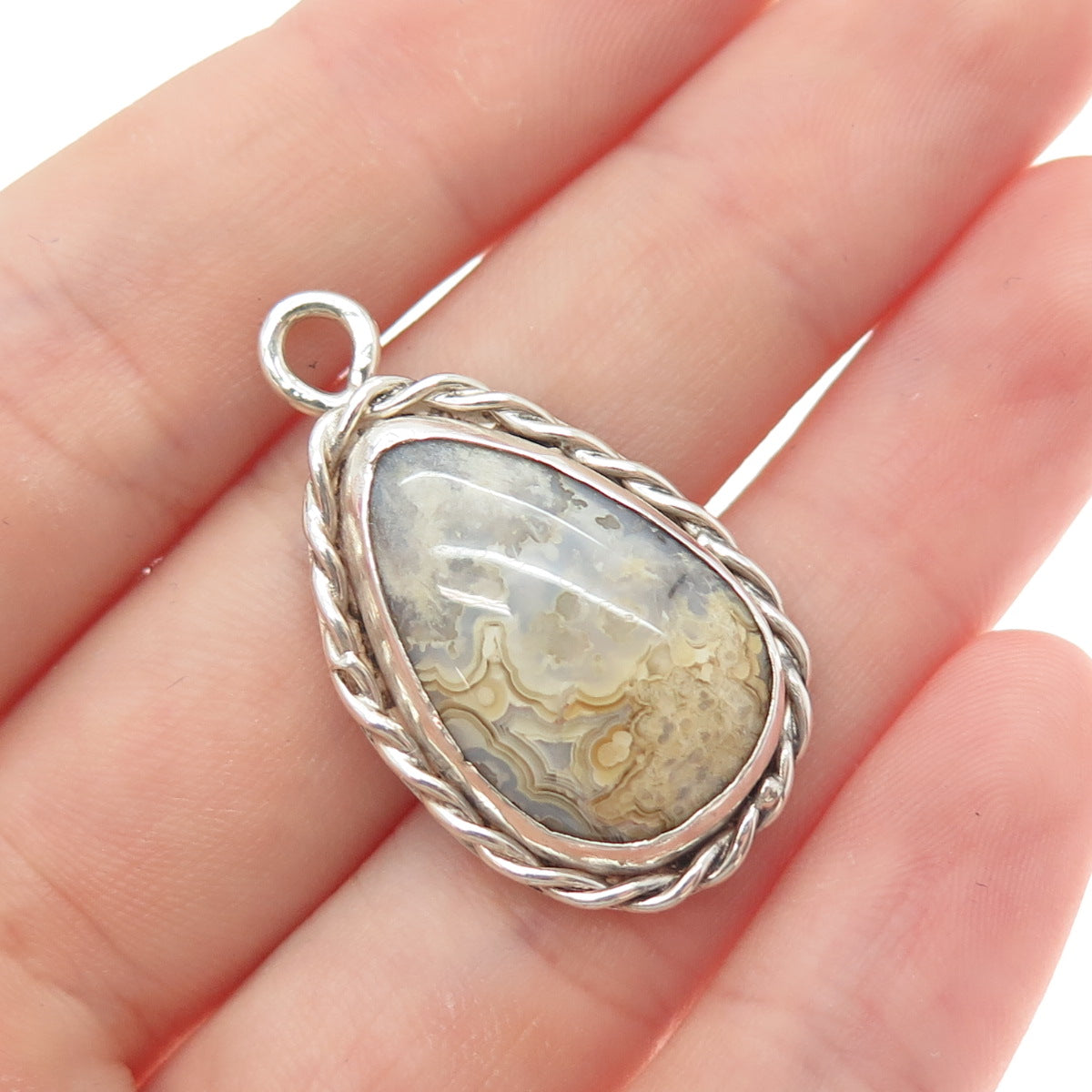 Old Pawn 925 Sterling Silver Vintage Southwestern Crazy Lace Agate Charm Pendant