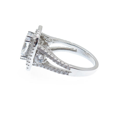 925 Sterling Silver Cushion & Round-Cut C Z Engagement Ring Size 7