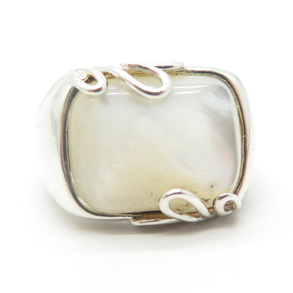 925 Sterling Silver Vintage Real Mother-of-Pearl Dome Ring Size 7