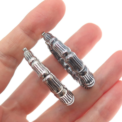 925 Sterling Silver Vintage Modernist Bamboo Oxidized Hoop Earrings