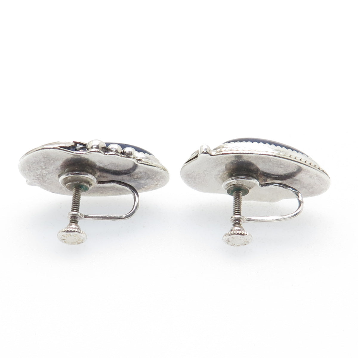 Old Pawn 925 Sterling Silver Vintage Sodalite Floral Tribal Screw Back Earrings