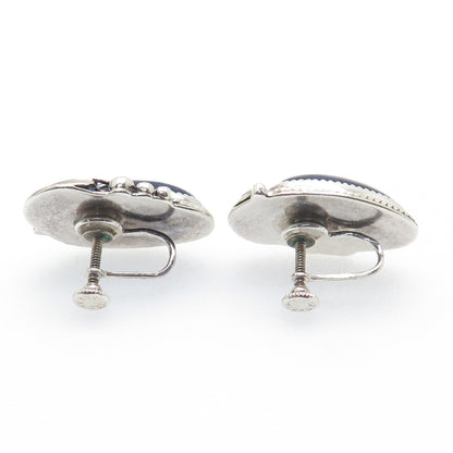 Old Pawn 925 Sterling Silver Vintage Sodalite Floral Tribal Screw Back Earrings