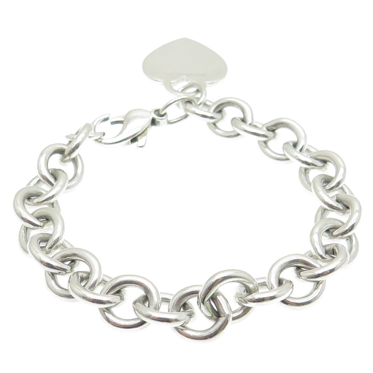 TIFFANY & CO. 925 Sterling Silver Vintage Heart Tag Rolo Bracelet 6.75"