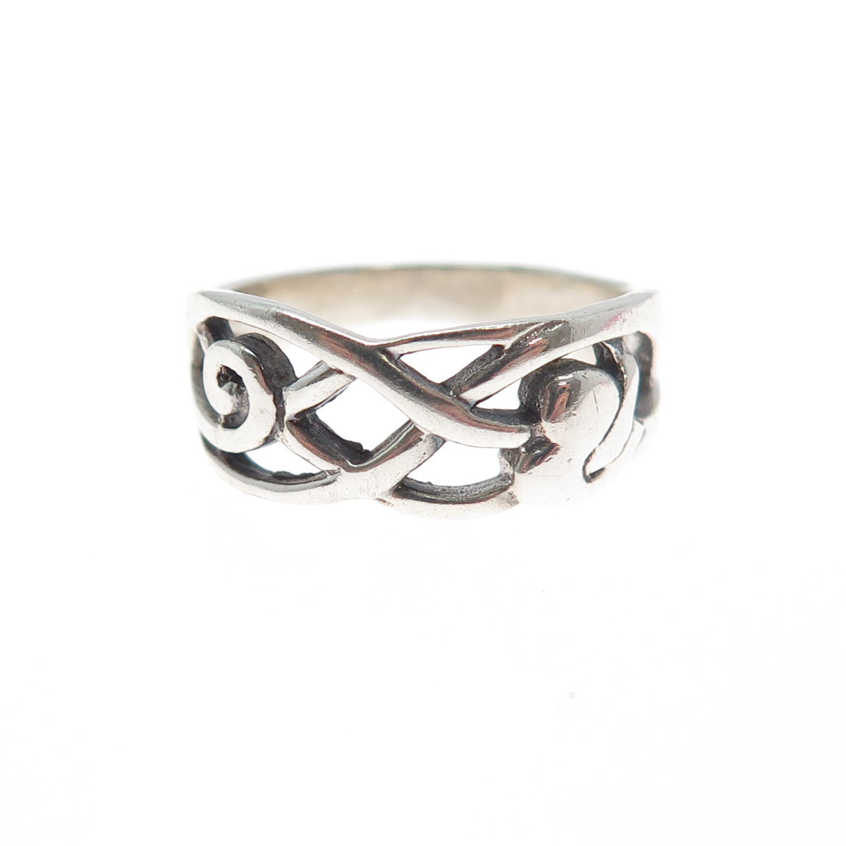 925 Sterling Silver Vintage Celtic Knot Heart Arrow Oxidized Ring Size 6.25
