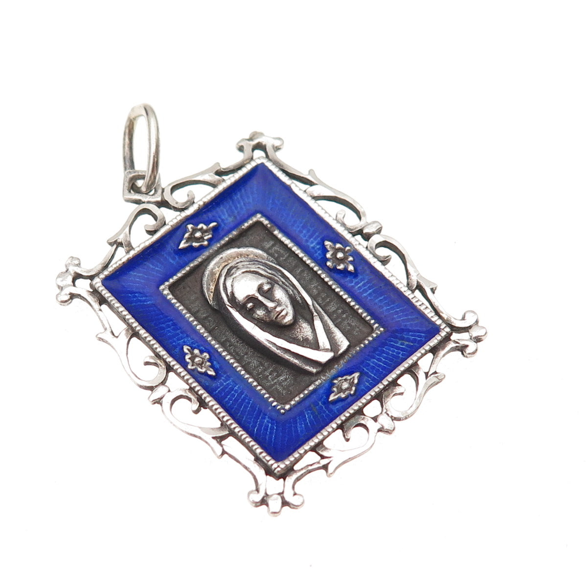 Ottaviani 925 Sterling Silver Vintage Italy Enamel Virgin Mary Charm Pendant