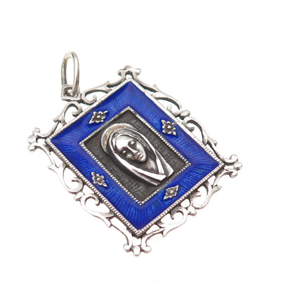 Ottaviani 925 Sterling Silver Vintage Italy Enamel Virgin Mary Charm Pendant